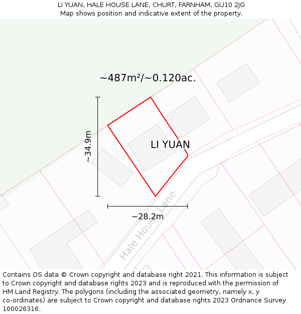 LI YUAN, HALE HOUSE LANE, CHURT, FARNHAM, GU10 2JG: Plot and title map