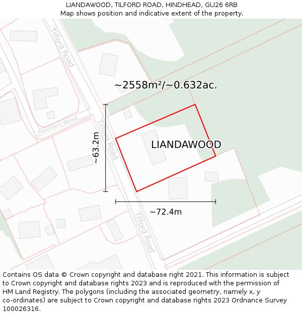 LIANDAWOOD, TILFORD ROAD, HINDHEAD, GU26 6RB: Plot and title map