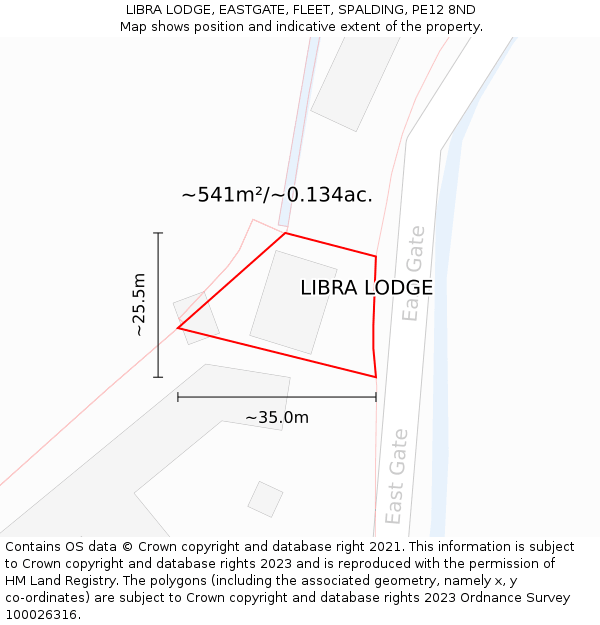 LIBRA LODGE, EASTGATE, FLEET, SPALDING, PE12 8ND: Plot and title map