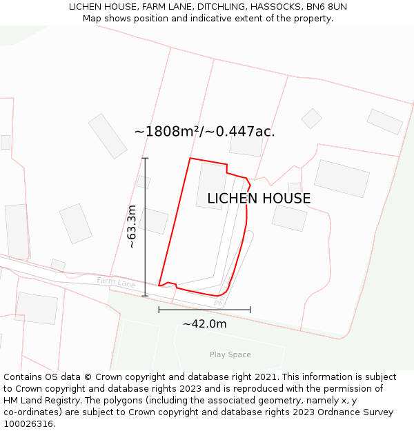 LICHEN HOUSE, FARM LANE, DITCHLING, HASSOCKS, BN6 8UN: Plot and title map