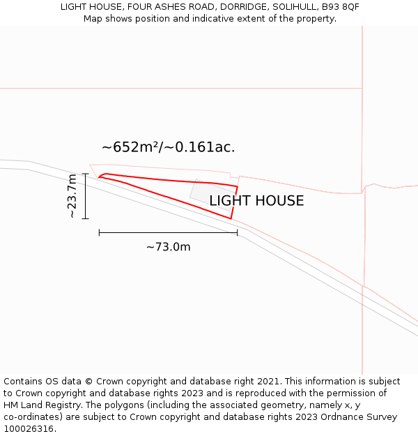 LIGHT HOUSE, FOUR ASHES ROAD, DORRIDGE, SOLIHULL, B93 8QF: Plot and title map