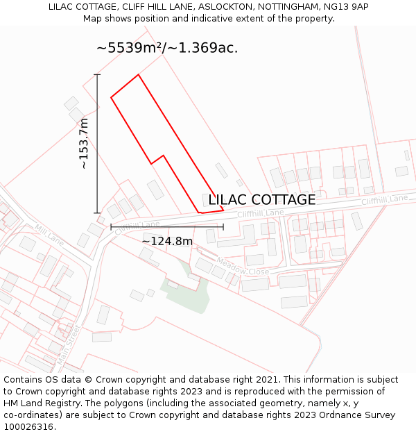 LILAC COTTAGE, CLIFF HILL LANE, ASLOCKTON, NOTTINGHAM, NG13 9AP: Plot and title map