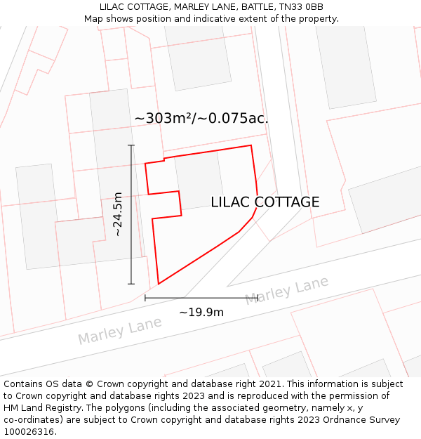 LILAC COTTAGE, MARLEY LANE, BATTLE, TN33 0BB: Plot and title map