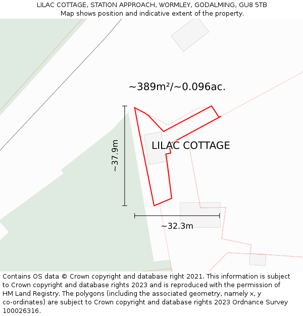 LILAC COTTAGE, STATION APPROACH, WORMLEY, GODALMING, GU8 5TB: Plot and title map