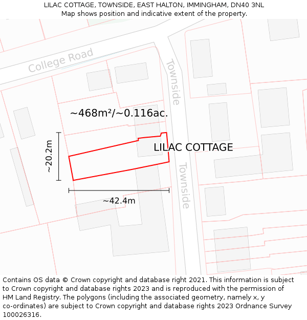 LILAC COTTAGE, TOWNSIDE, EAST HALTON, IMMINGHAM, DN40 3NL: Plot and title map