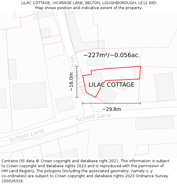 LILAC COTTAGE, VICARAGE LANE, BELTON, LOUGHBOROUGH, LE12 9XD: Plot and title map