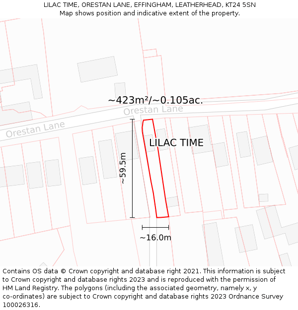 LILAC TIME, ORESTAN LANE, EFFINGHAM, LEATHERHEAD, KT24 5SN: Plot and title map