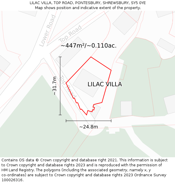 LILAC VILLA, TOP ROAD, PONTESBURY, SHREWSBURY, SY5 0YE: Plot and title map