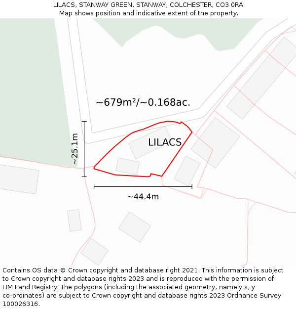 LILACS, STANWAY GREEN, STANWAY, COLCHESTER, CO3 0RA: Plot and title map