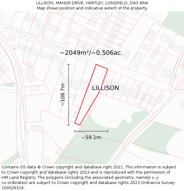 LILLISON, MANOR DRIVE, HARTLEY, LONGFIELD, DA3 8AW: Plot and title map
