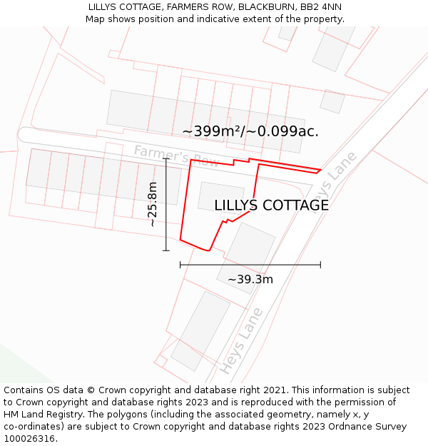 LILLYS COTTAGE, FARMERS ROW, BLACKBURN, BB2 4NN: Plot and title map