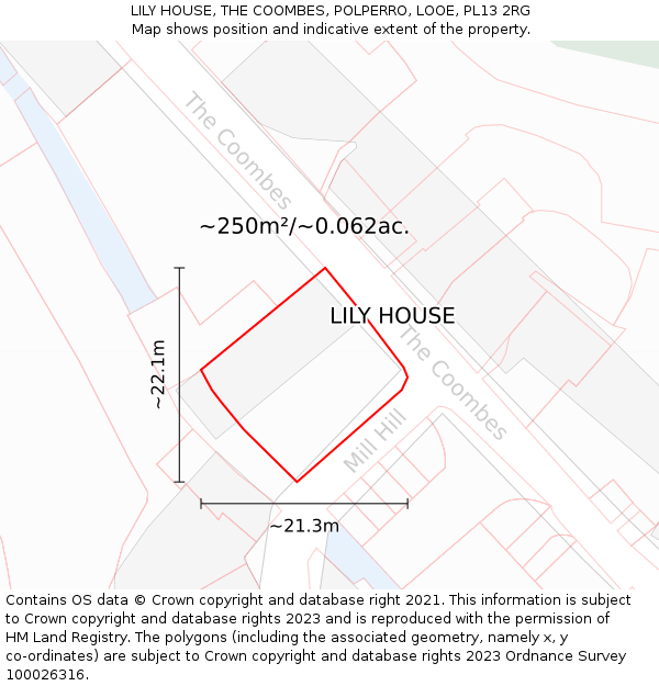 LILY HOUSE, THE COOMBES, POLPERRO, LOOE, PL13 2RG: Plot and title map