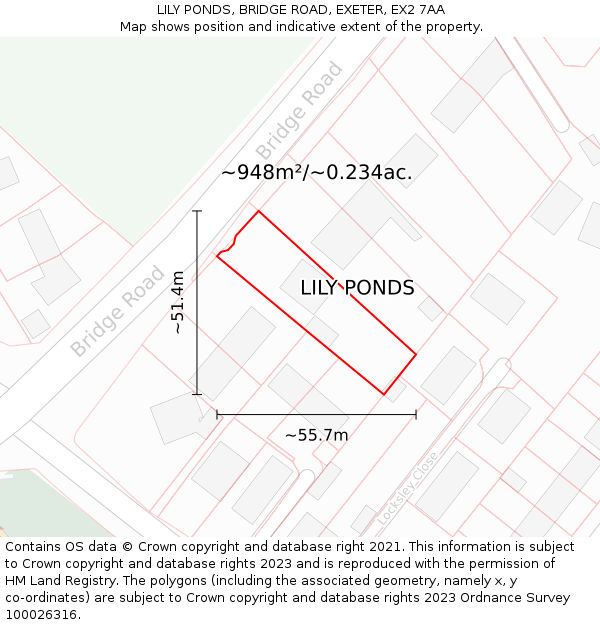 LILY PONDS, BRIDGE ROAD, EXETER, EX2 7AA: Plot and title map