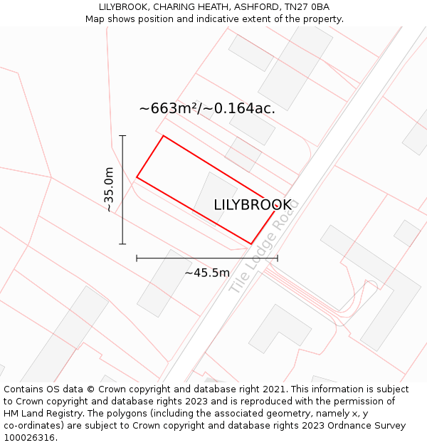 LILYBROOK, CHARING HEATH, ASHFORD, TN27 0BA: Plot and title map
