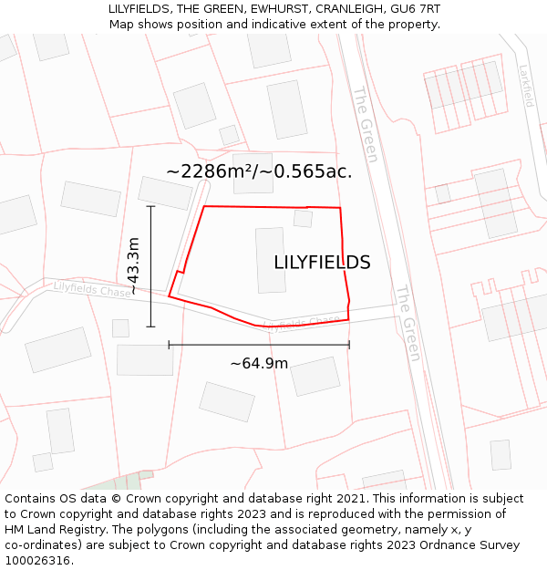 LILYFIELDS, THE GREEN, EWHURST, CRANLEIGH, GU6 7RT: Plot and title map