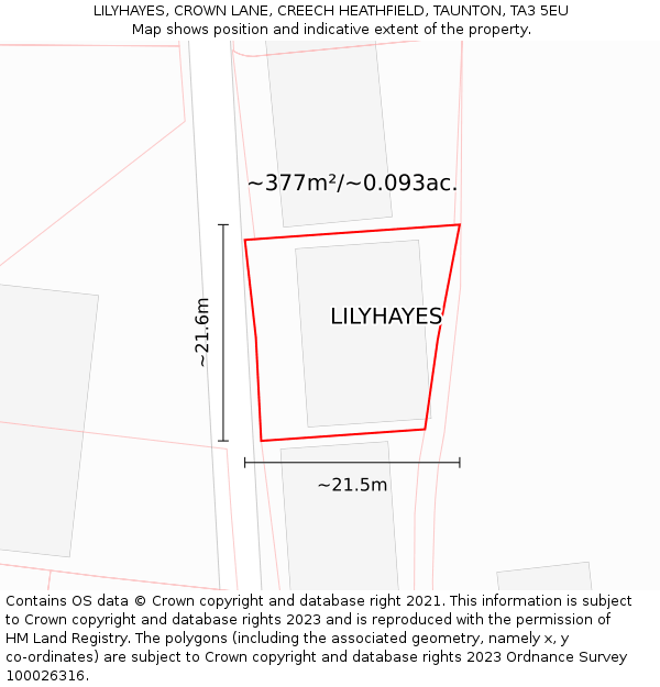 LILYHAYES, CROWN LANE, CREECH HEATHFIELD, TAUNTON, TA3 5EU: Plot and title map