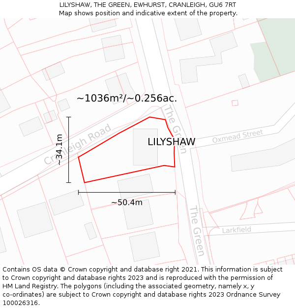 LILYSHAW, THE GREEN, EWHURST, CRANLEIGH, GU6 7RT: Plot and title map