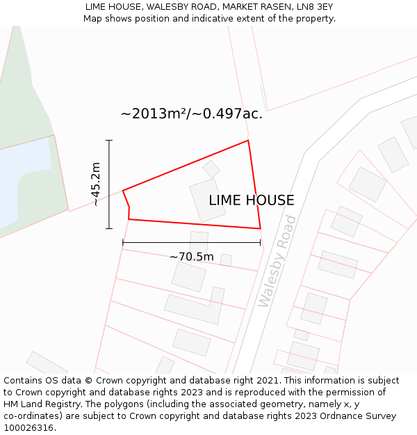 LIME HOUSE, WALESBY ROAD, MARKET RASEN, LN8 3EY: Plot and title map