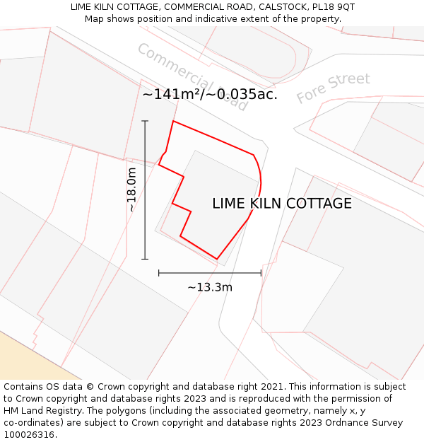 LIME KILN COTTAGE, COMMERCIAL ROAD, CALSTOCK, PL18 9QT: Plot and title map