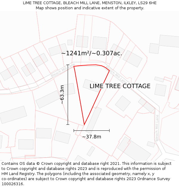 LIME TREE COTTAGE, BLEACH MILL LANE, MENSTON, ILKLEY, LS29 6HE: Plot and title map