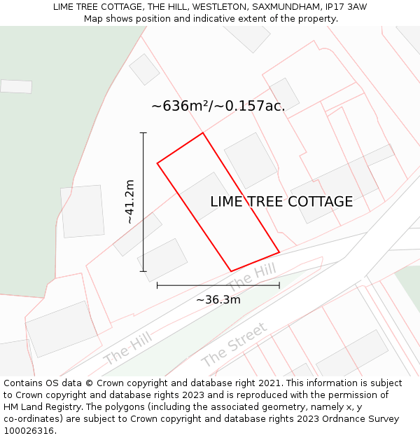 LIME TREE COTTAGE, THE HILL, WESTLETON, SAXMUNDHAM, IP17 3AW: Plot and title map