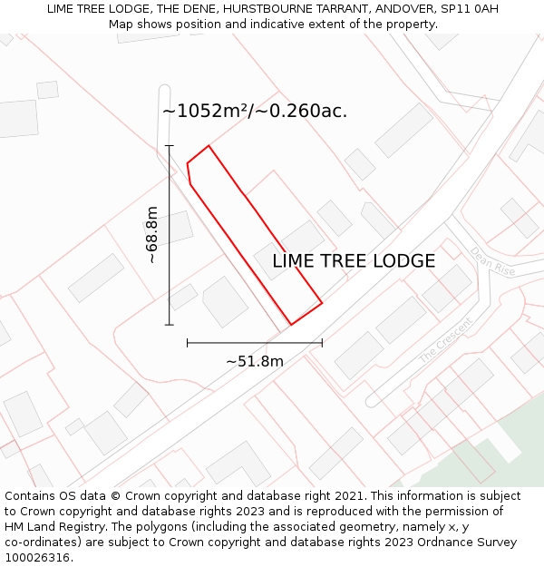 LIME TREE LODGE, THE DENE, HURSTBOURNE TARRANT, ANDOVER, SP11 0AH: Plot and title map
