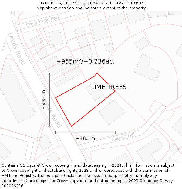 LIME TREES, CLEEVE HILL, RAWDON, LEEDS, LS19 6RX: Plot and title map