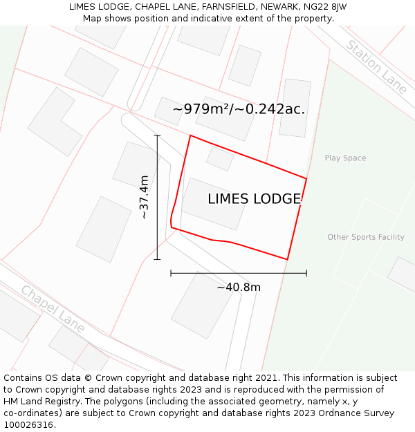 LIMES LODGE, CHAPEL LANE, FARNSFIELD, NEWARK, NG22 8JW: Plot and title map
