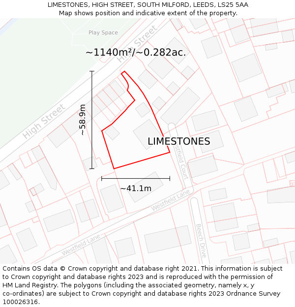 LIMESTONES, HIGH STREET, SOUTH MILFORD, LEEDS, LS25 5AA: Plot and title map