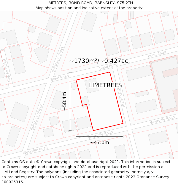 LIMETREES, BOND ROAD, BARNSLEY, S75 2TN: Plot and title map
