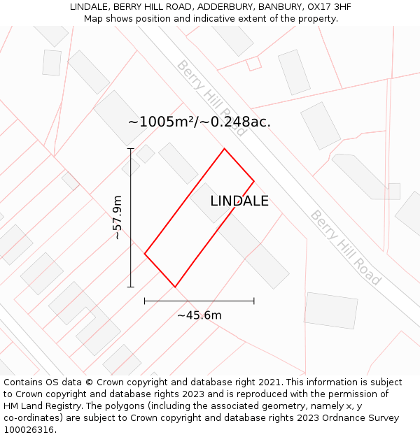 LINDALE, BERRY HILL ROAD, ADDERBURY, BANBURY, OX17 3HF: Plot and title map
