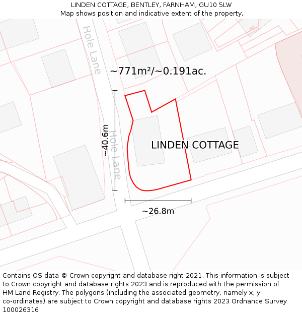 LINDEN COTTAGE, BENTLEY, FARNHAM, GU10 5LW: Plot and title map