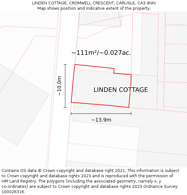 LINDEN COTTAGE, CROMWELL CRESCENT, CARLISLE, CA3 9NN: Plot and title map
