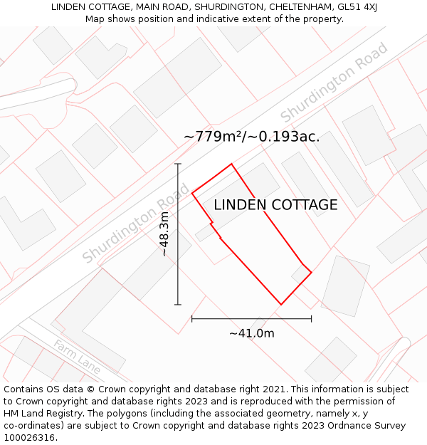 LINDEN COTTAGE, MAIN ROAD, SHURDINGTON, CHELTENHAM, GL51 4XJ: Plot and title map