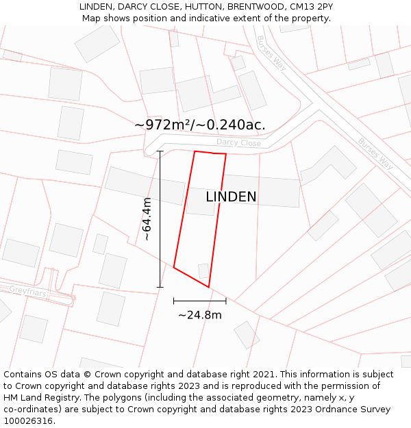 LINDEN, DARCY CLOSE, HUTTON, BRENTWOOD, CM13 2PY: Plot and title map