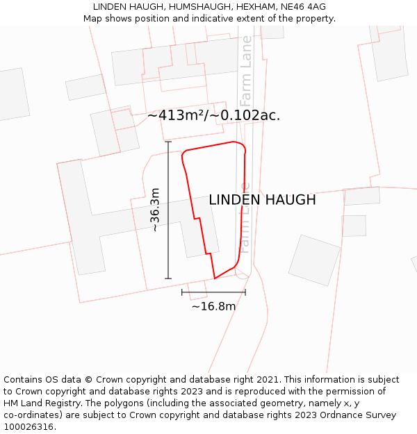 LINDEN HAUGH, HUMSHAUGH, HEXHAM, NE46 4AG: Plot and title map