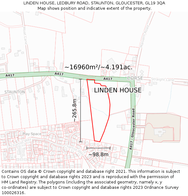 LINDEN HOUSE, LEDBURY ROAD, STAUNTON, GLOUCESTER, GL19 3QA: Plot and title map
