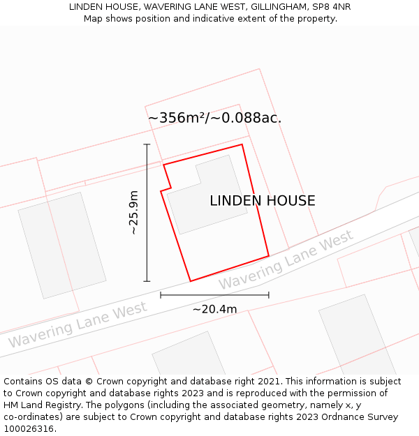 LINDEN HOUSE, WAVERING LANE WEST, GILLINGHAM, SP8 4NR: Plot and title map