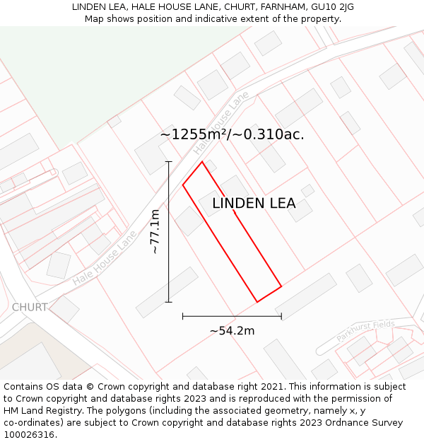 LINDEN LEA, HALE HOUSE LANE, CHURT, FARNHAM, GU10 2JG: Plot and title map