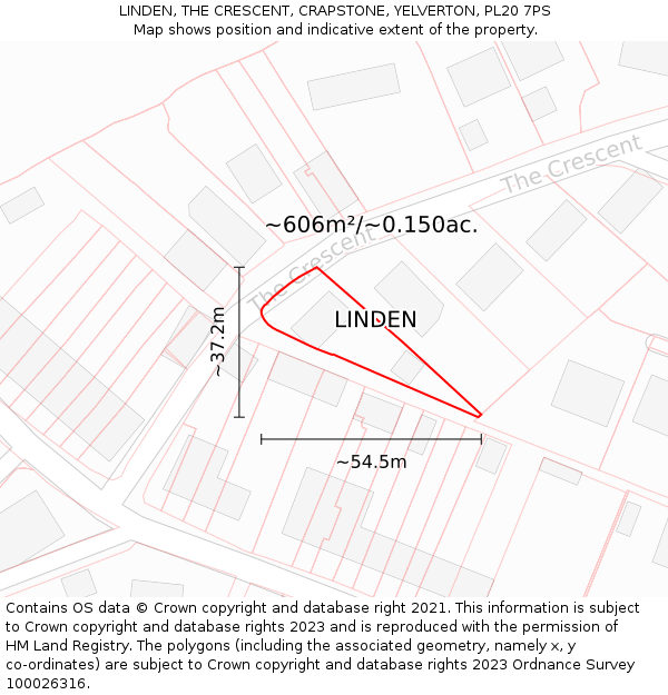 LINDEN, THE CRESCENT, CRAPSTONE, YELVERTON, PL20 7PS: Plot and title map