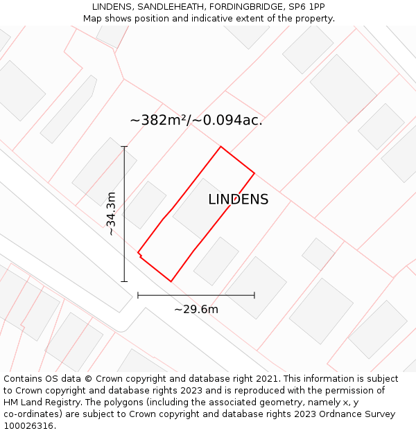 LINDENS, SANDLEHEATH, FORDINGBRIDGE, SP6 1PP: Plot and title map