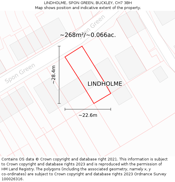 LINDHOLME, SPON GREEN, BUCKLEY, CH7 3BH: Plot and title map