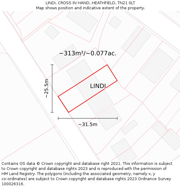 LINDI, CROSS IN HAND, HEATHFIELD, TN21 0LT: Plot and title map