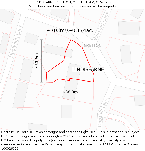 LINDISFARNE, GRETTON, CHELTENHAM, GL54 5EU: Plot and title map