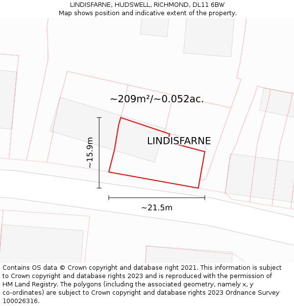 LINDISFARNE, HUDSWELL, RICHMOND, DL11 6BW: Plot and title map