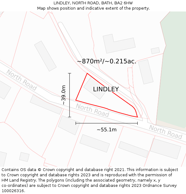 LINDLEY, NORTH ROAD, BATH, BA2 6HW: Plot and title map