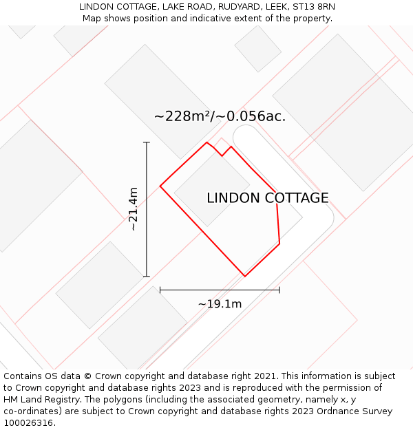 LINDON COTTAGE, LAKE ROAD, RUDYARD, LEEK, ST13 8RN: Plot and title map