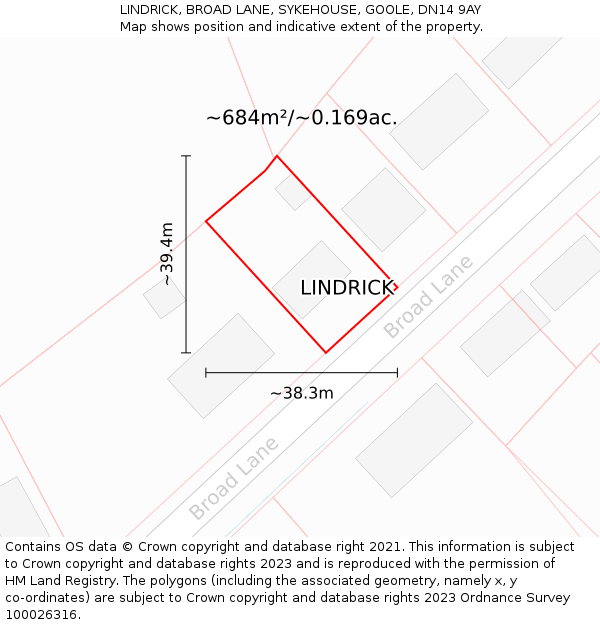 LINDRICK, BROAD LANE, SYKEHOUSE, GOOLE, DN14 9AY: Plot and title map