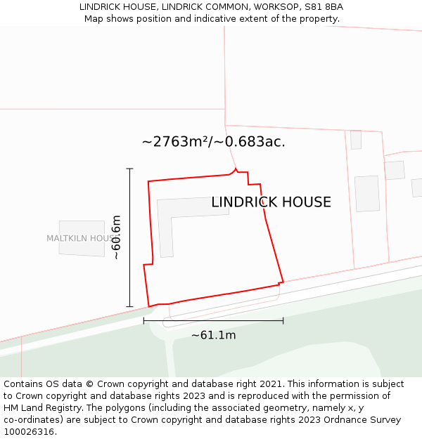LINDRICK HOUSE, LINDRICK COMMON, WORKSOP, S81 8BA: Plot and title map