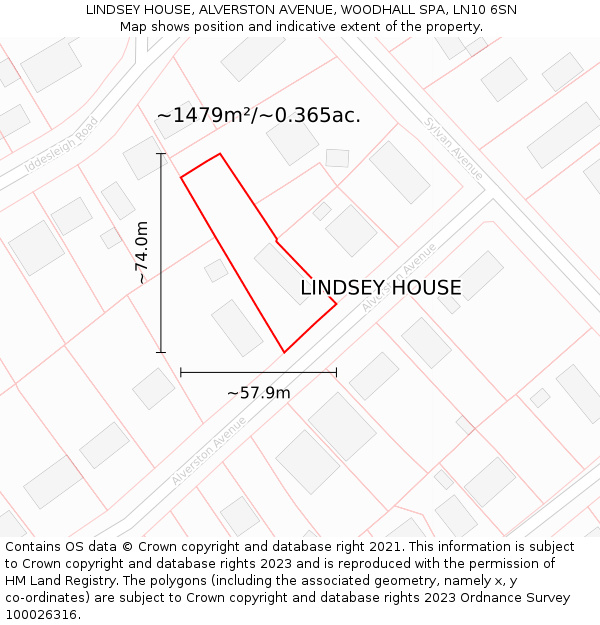 LINDSEY HOUSE, ALVERSTON AVENUE, WOODHALL SPA, LN10 6SN: Plot and title map